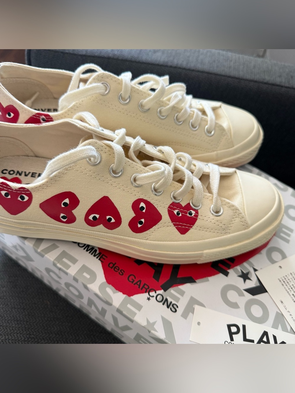 Comme des Garcons PLAY White Canvas Sneakers with Red Heart Motif